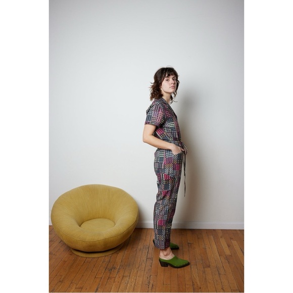 Rujuta Sheth Patchwork Plaid Cargo Ray Jumpsuit in Night Rubix Size Medium - Picture 5 of 14